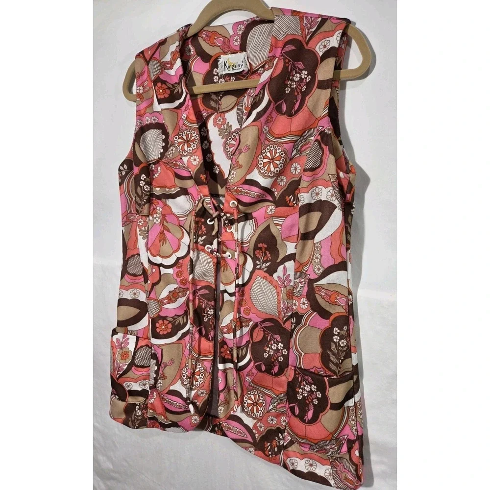 Vtg 70s Kingley Hippie Boho Lace‎ Up Vest Small Flower Child Retro Psychodelic